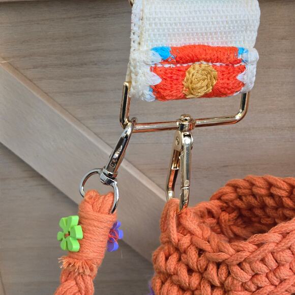 FLR PWR Transformed Macrame Crossbody bag guitar strap Small orange green Red - Picture 11 of 16
